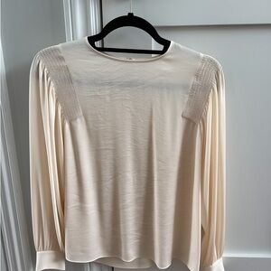 Vince Cream Blouse with Textured Sleeves